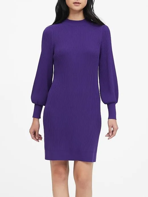 Puff-Sleeve Sweater Dress in Holiday Purple