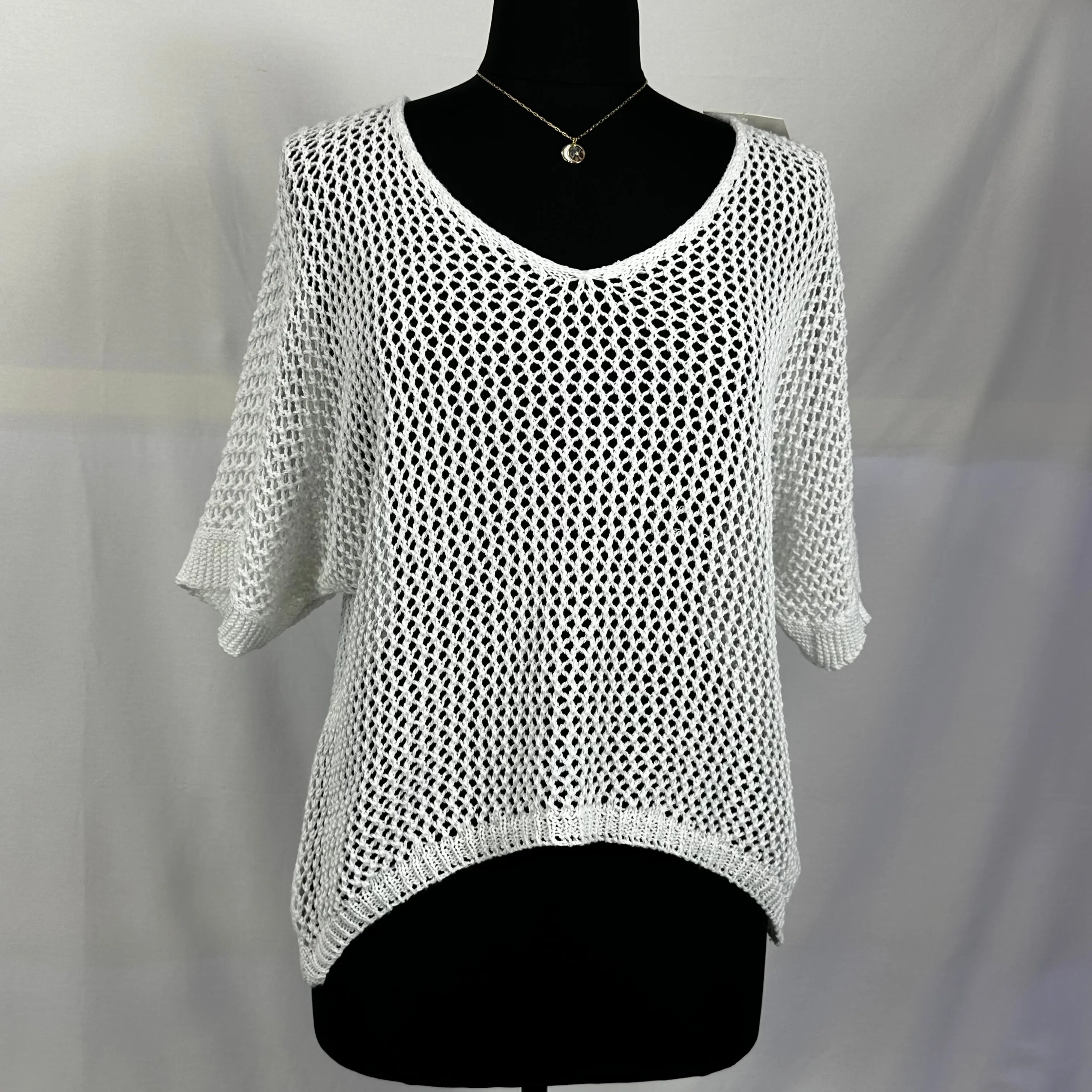 Pure Italian Cotton Crocheted Short Sleeve Top