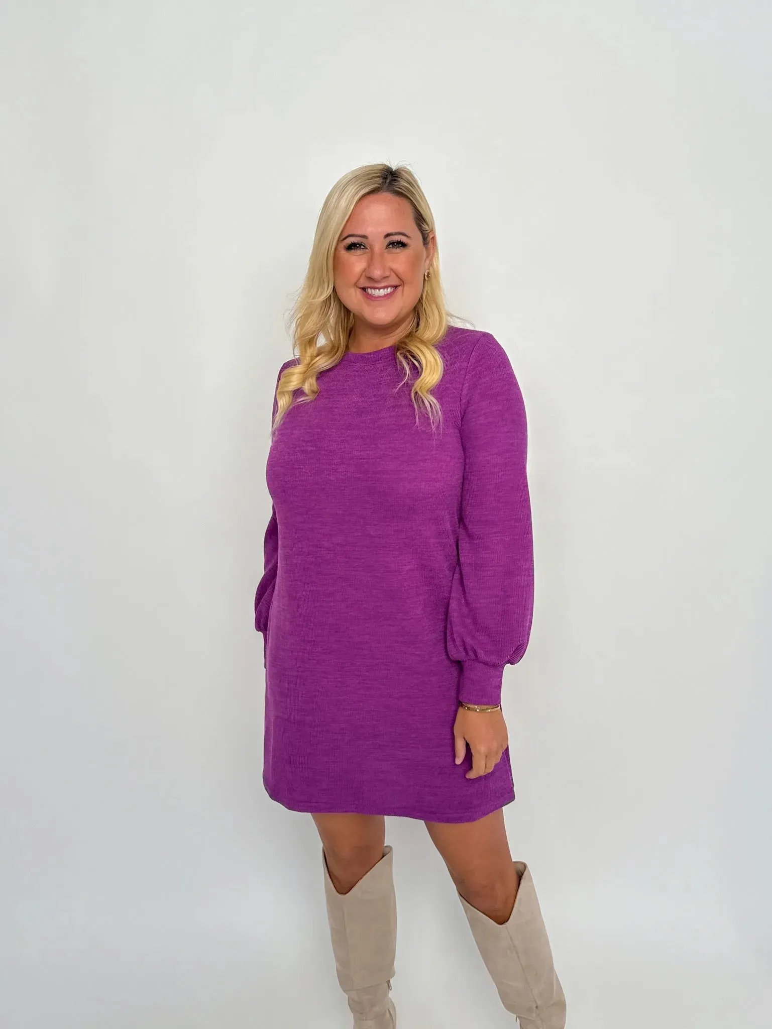 Purple Long Sleeve Sweater Dress