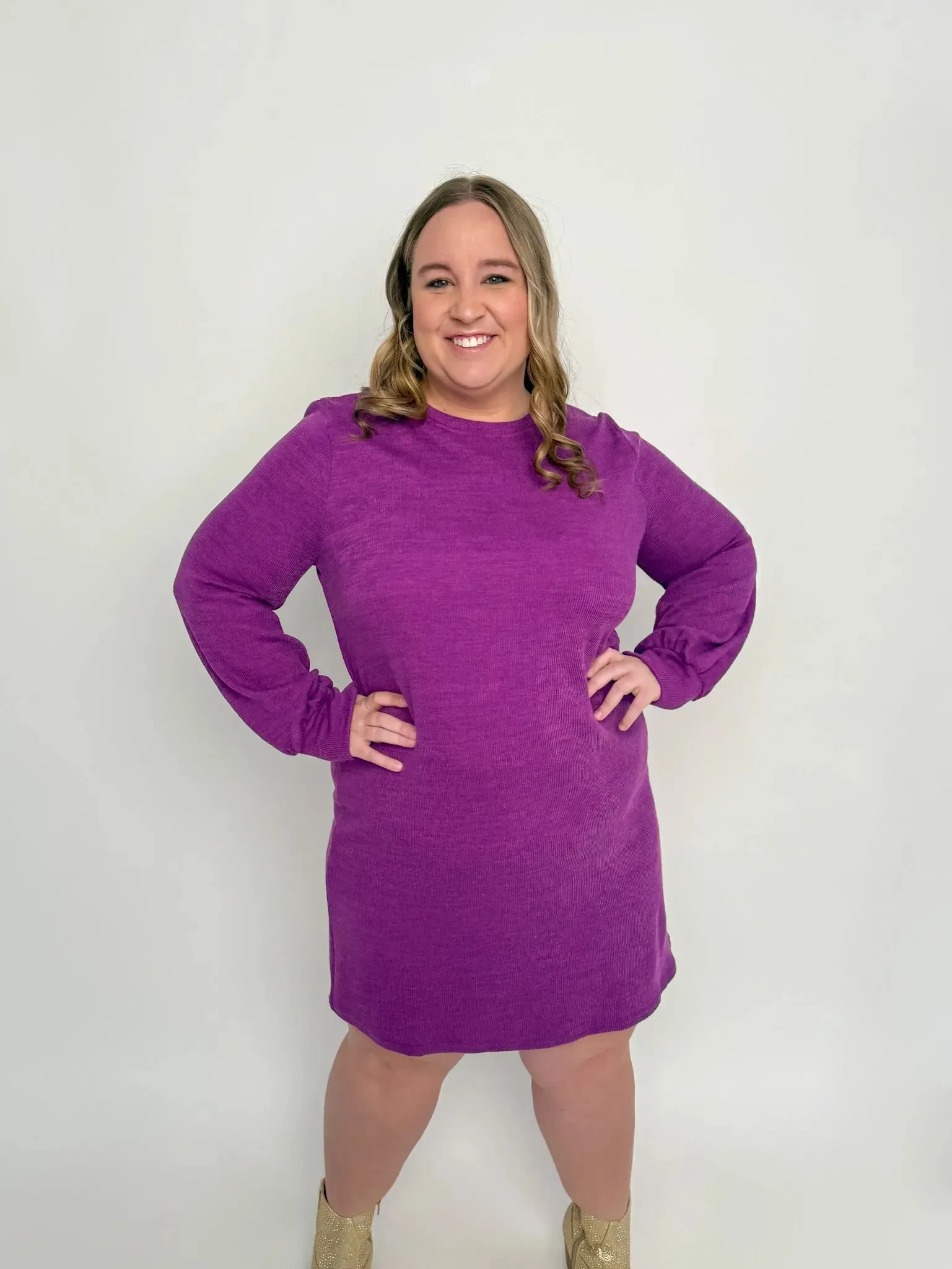 Purple Long Sleeve Sweater Dress