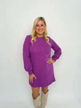 Purple Long Sleeve Sweater Dress