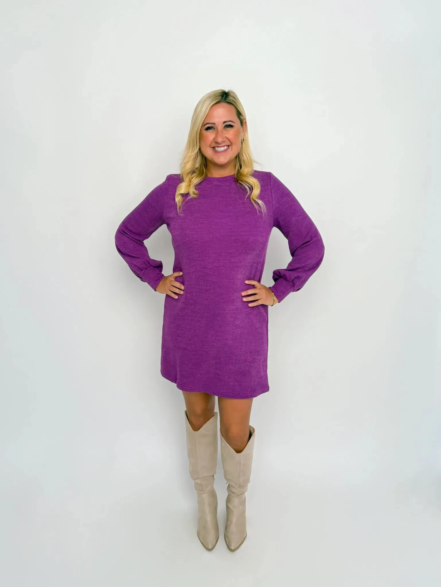 Purple Long Sleeve Sweater Dress