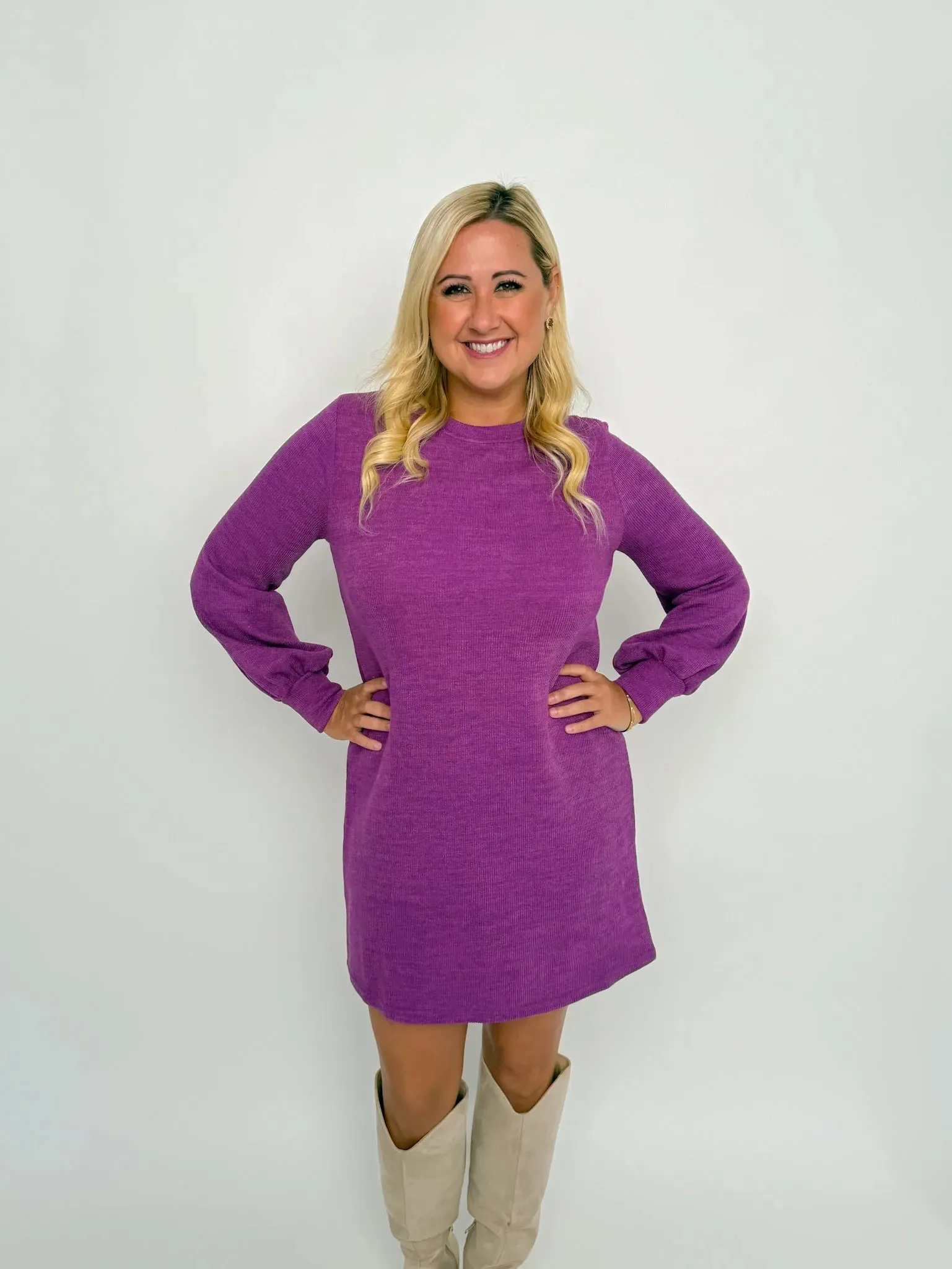 Purple Long Sleeve Sweater Dress