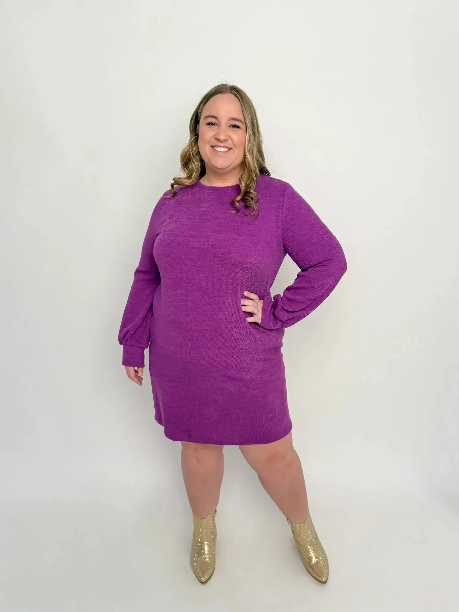 Purple Long Sleeve Sweater Dress