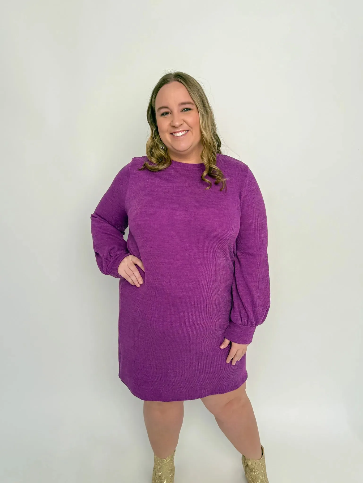 Purple Long Sleeve Sweater Dress