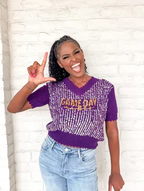 Queen Of Sparkle Game Day Top Purple