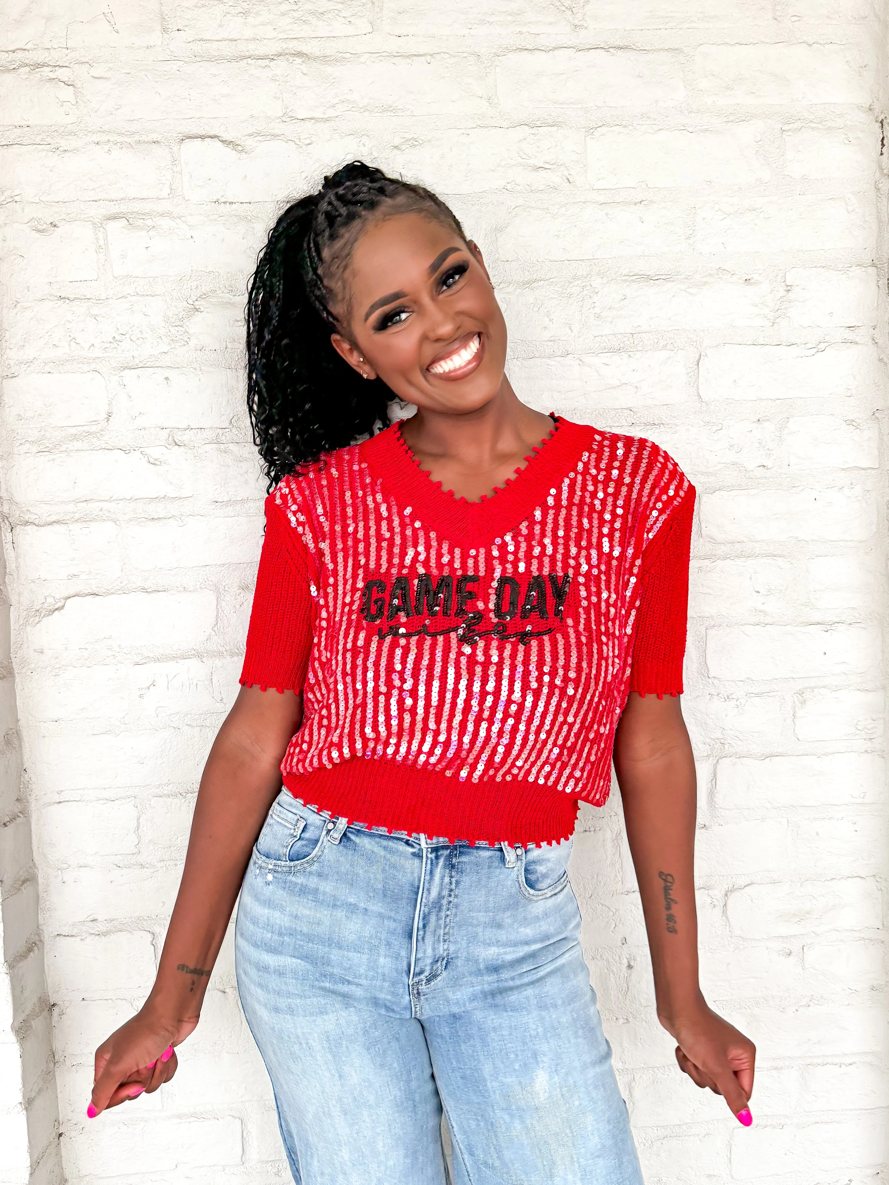 Queen Of Sparkle Game Day Top Red