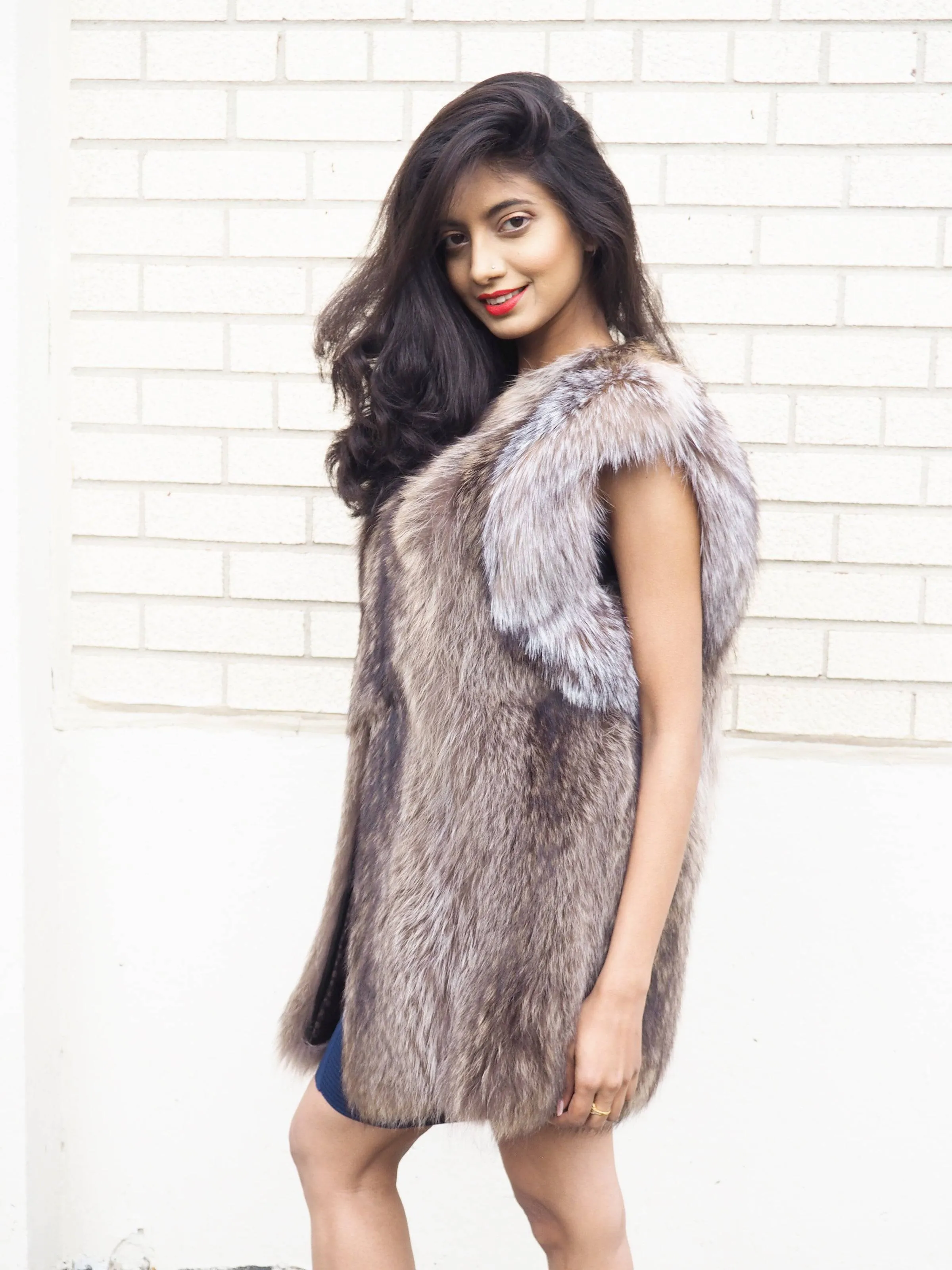 Raccoon Fur Vest With Crystal Fox Trim Made in Canada M Unisex