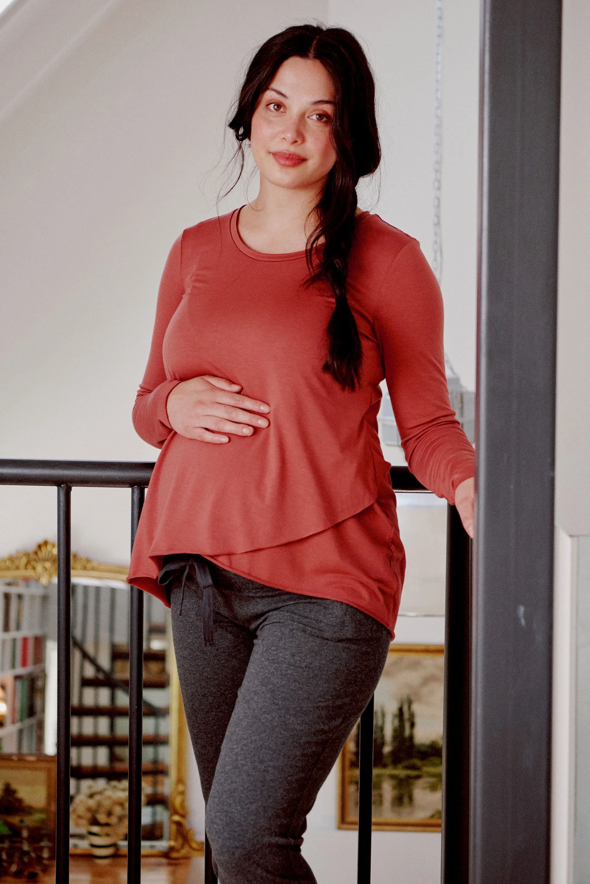 Raw Edge Maternity Nursing Top in Spice