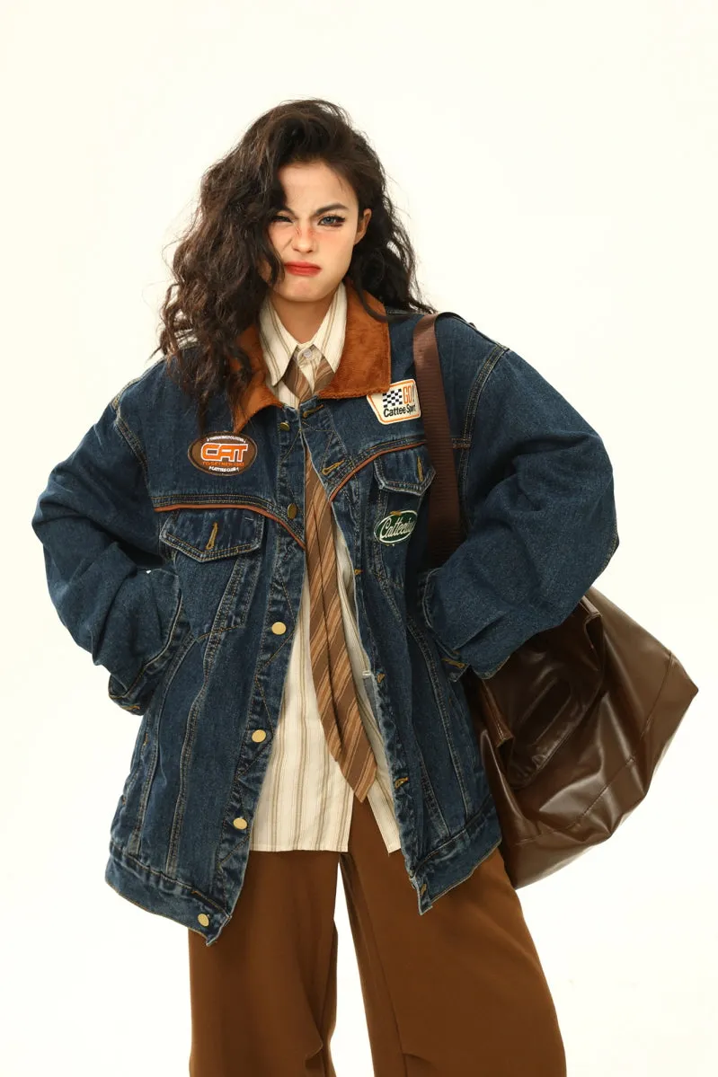 Retro Biker Denim Jacket Unisex Lapel