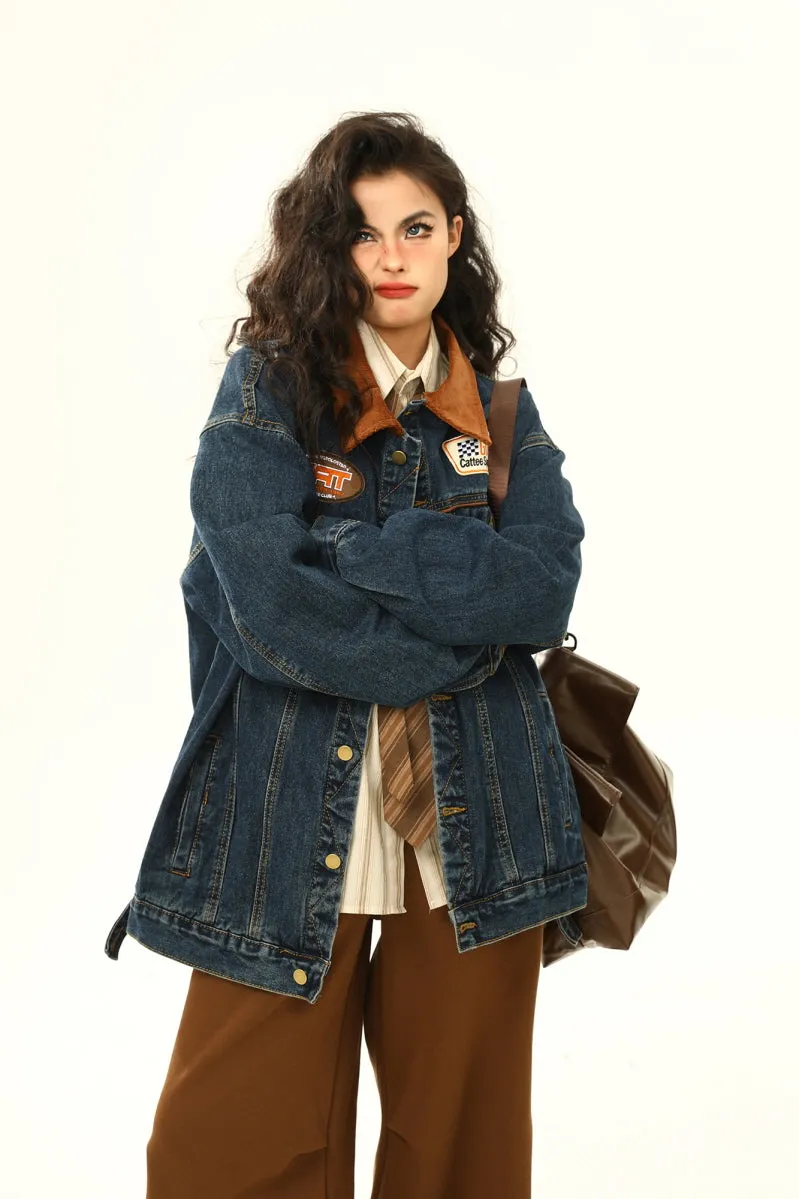 Retro Biker Denim Jacket Unisex Lapel