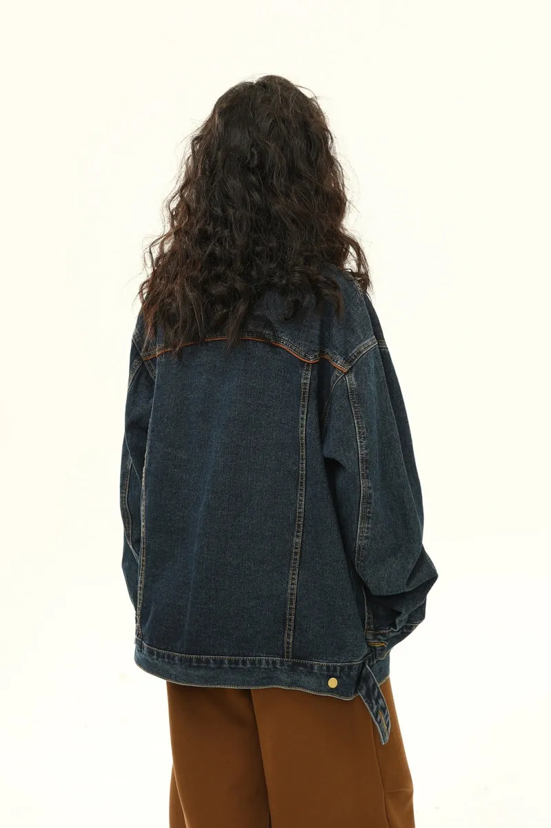 Retro Biker Denim Jacket Unisex Lapel