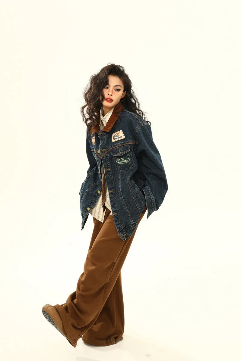 Retro Biker Denim Jacket Unisex Lapel