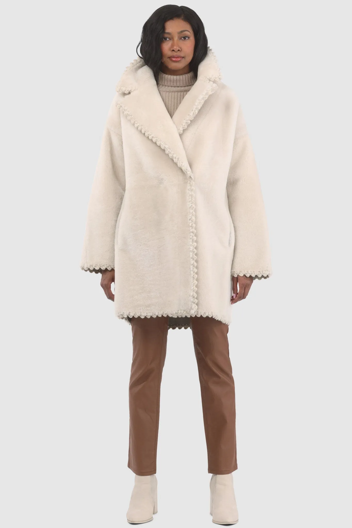 Reversible Select Shearling Lamb Jacket with Embroiderd Trim