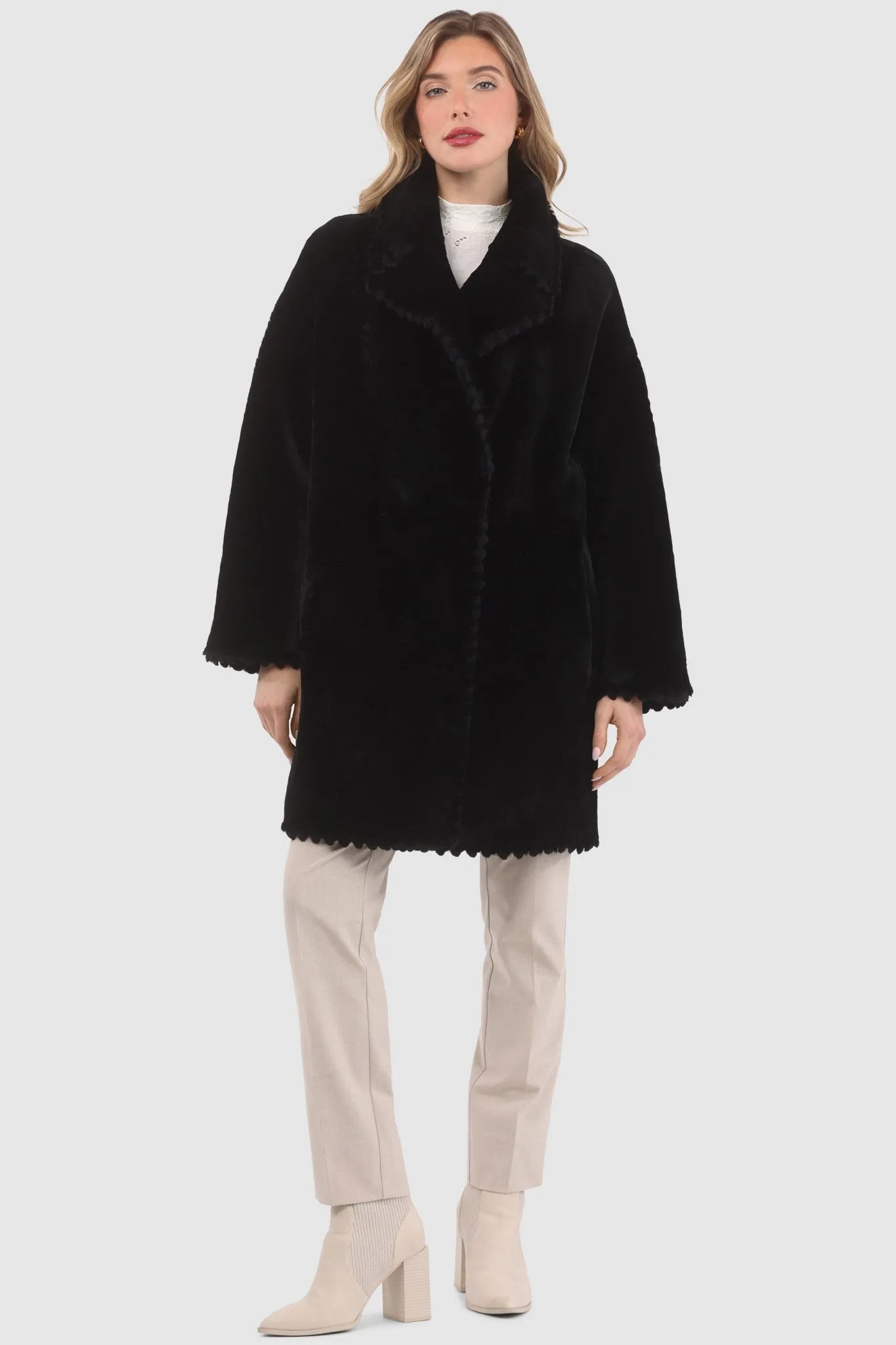 Reversible Select Shearling Lamb Jacket with Embroiderd Trim