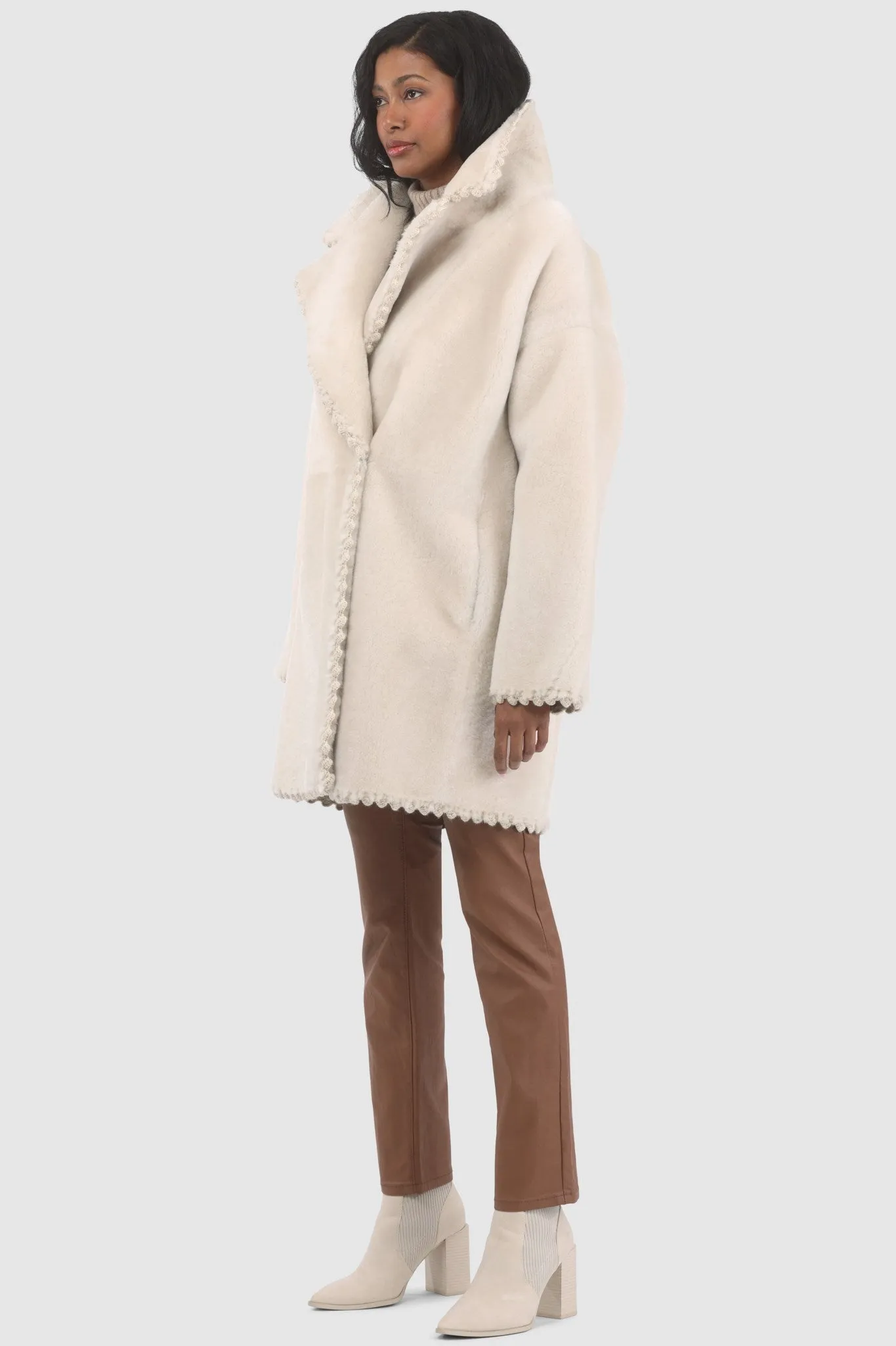 Reversible Select Shearling Lamb Jacket with Embroiderd Trim