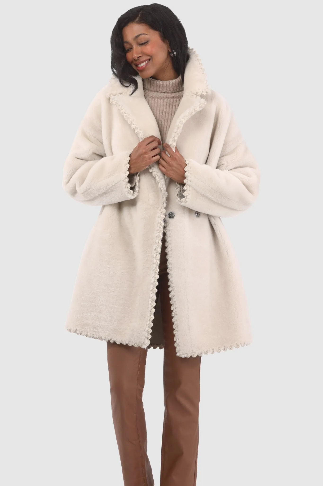 Reversible Select Shearling Lamb Jacket with Embroiderd Trim