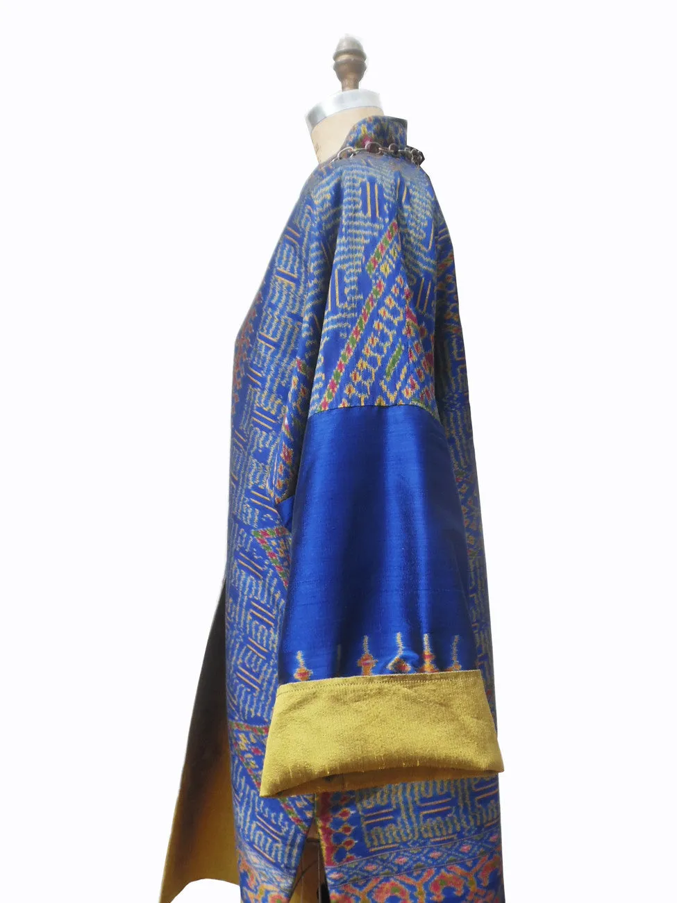 Reversible Silk Ikat Cocktail Coat Gold Royal Blue