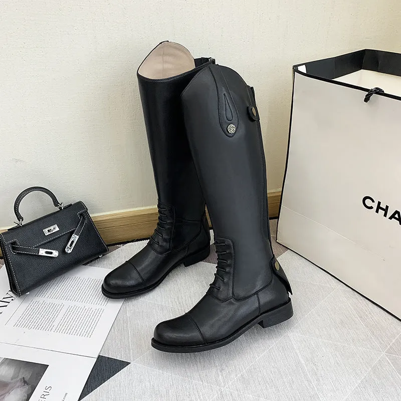 Riding Boots  Autumn and Winter Boots Women's Boots Back Zipper High Leg Boot Chunky Heel Low Heel Knight Boots Women's Boots