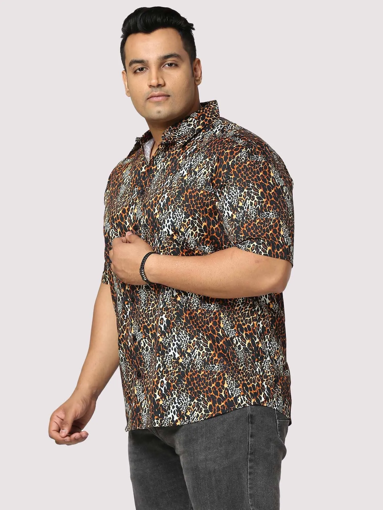 Roar Digital Printed Half Shirt Men's Plus Size