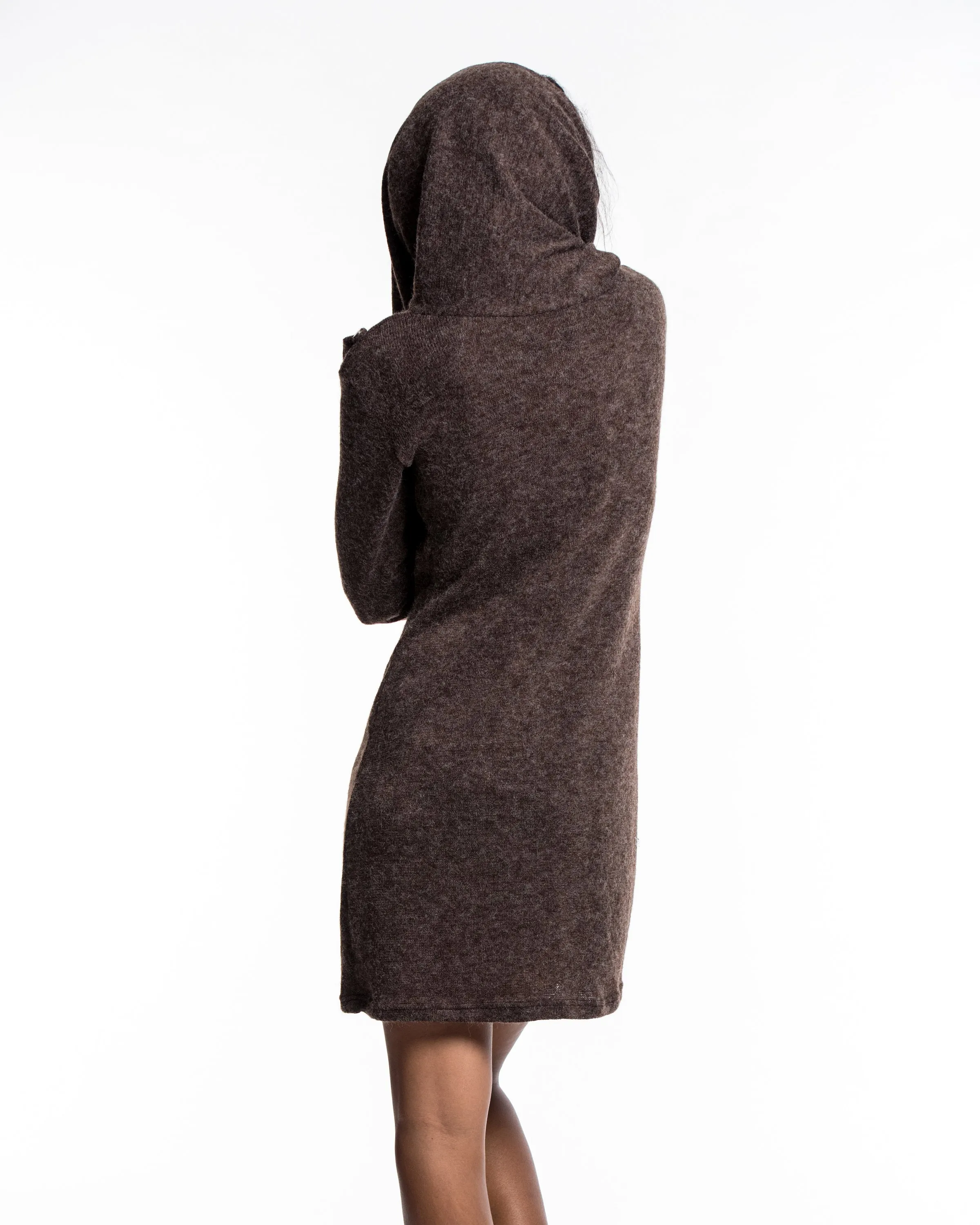 Shawl Hoodie Combo Sweater Dress in Brown