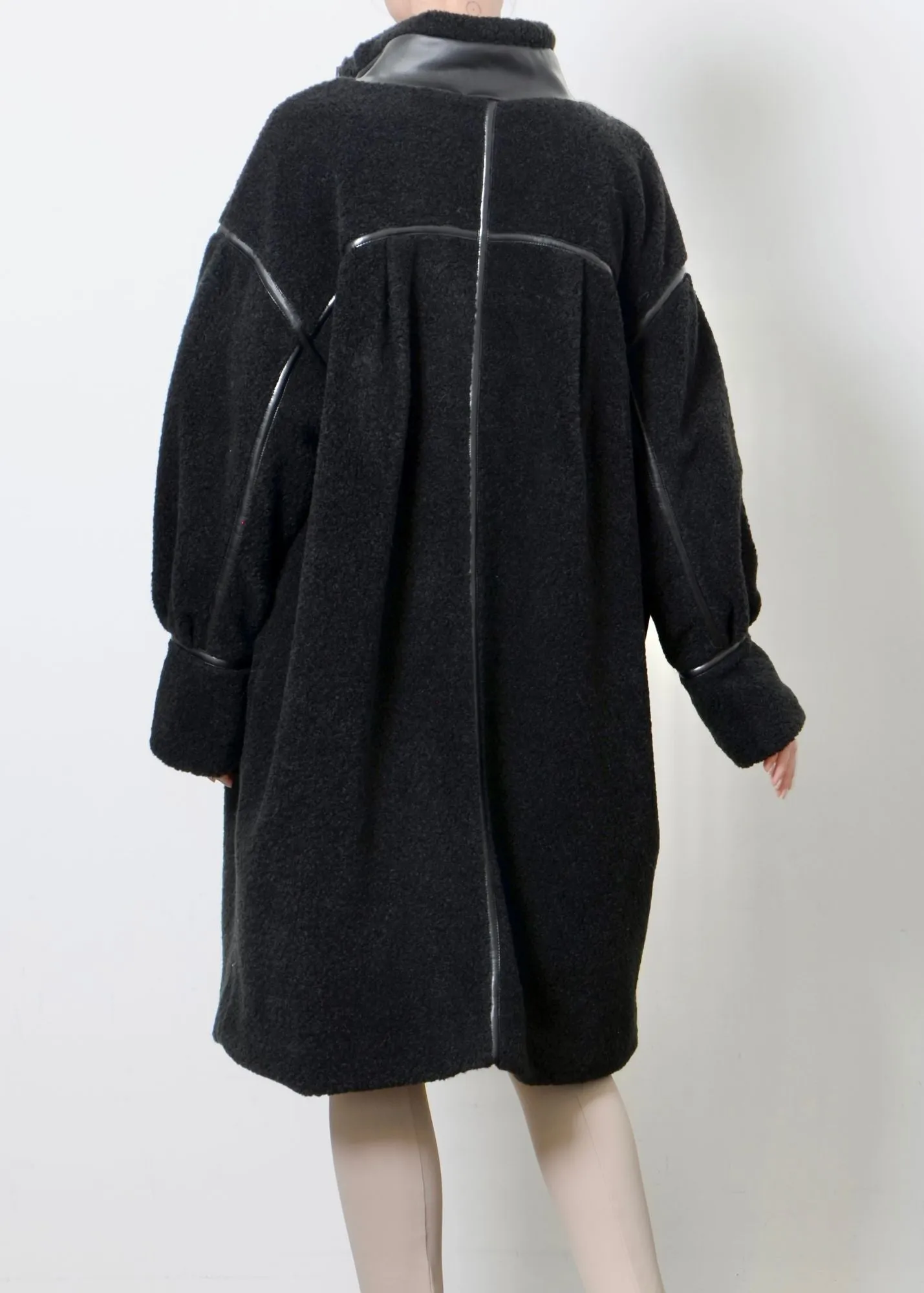 Shearling Coat with Vegan Leather Trim - TORRA