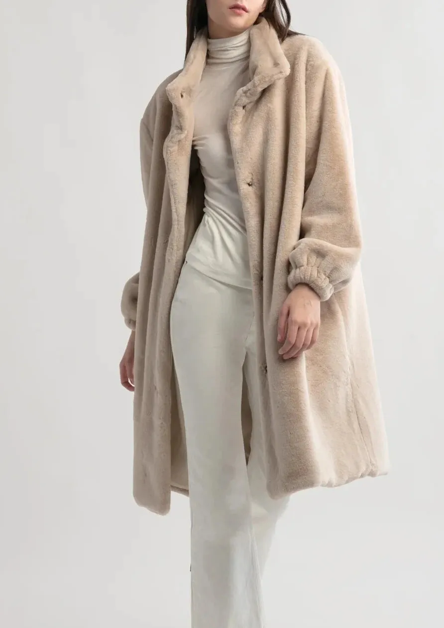 Shearling Collar Coat in Beige