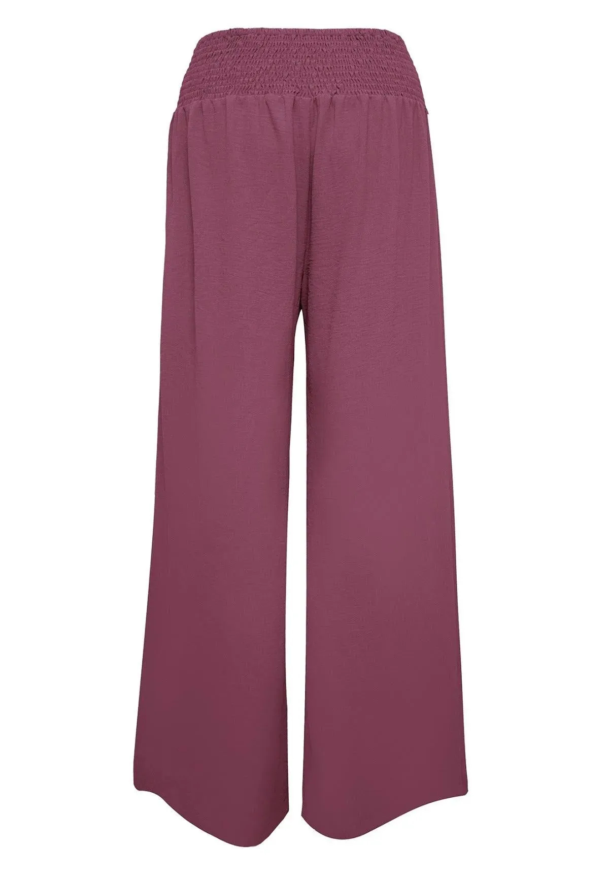 Shirred Elastic Waist High Waist Buttoned Wide Leg Pants