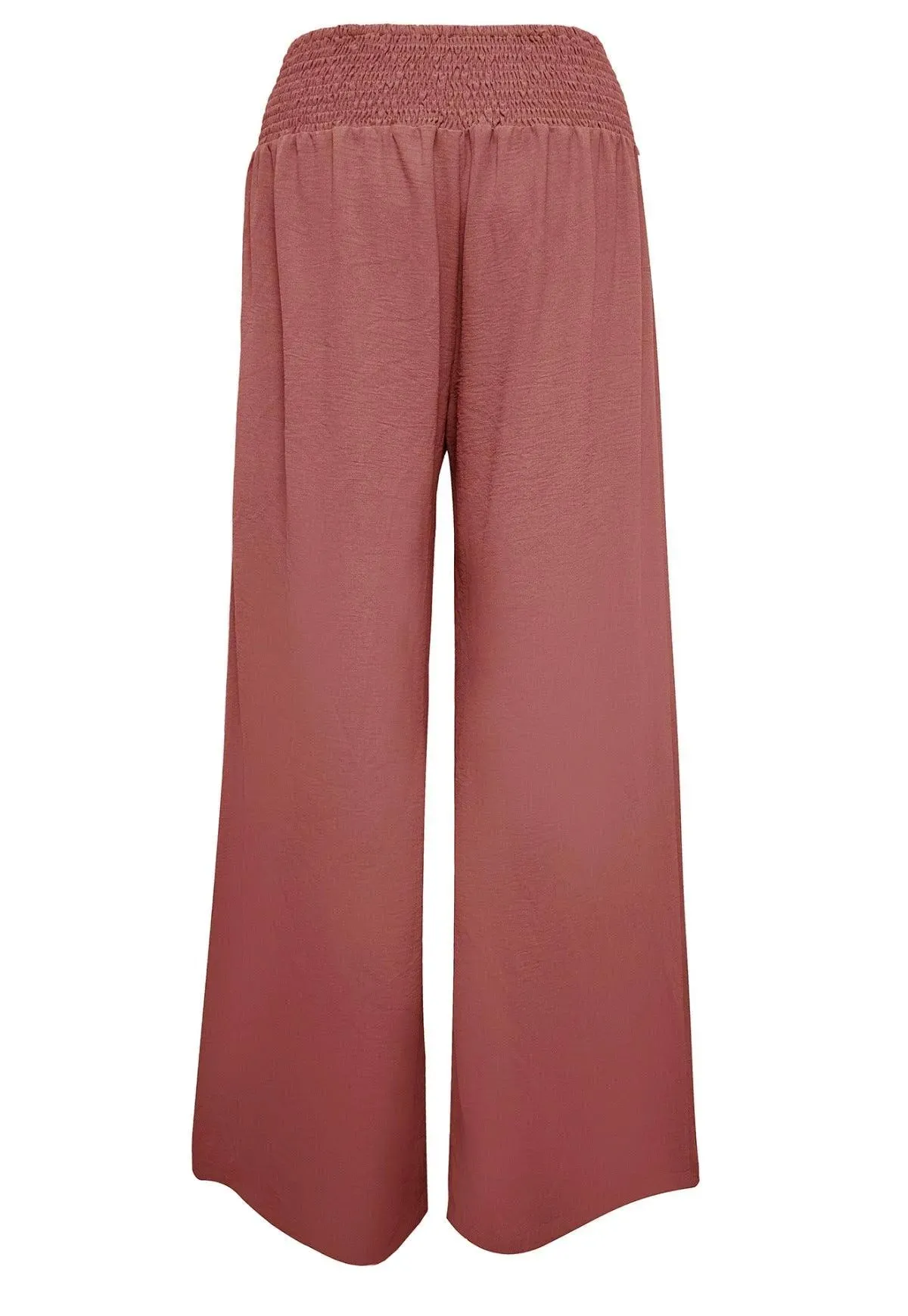 Shirred Elastic Waist High Waist Buttoned Wide Leg Pants