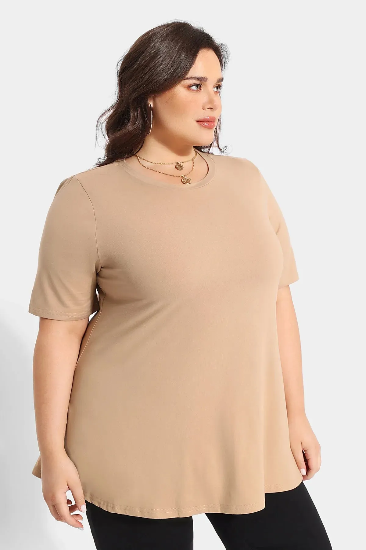 Solid Crewneck Short Sleeve Tunic T-Shirt