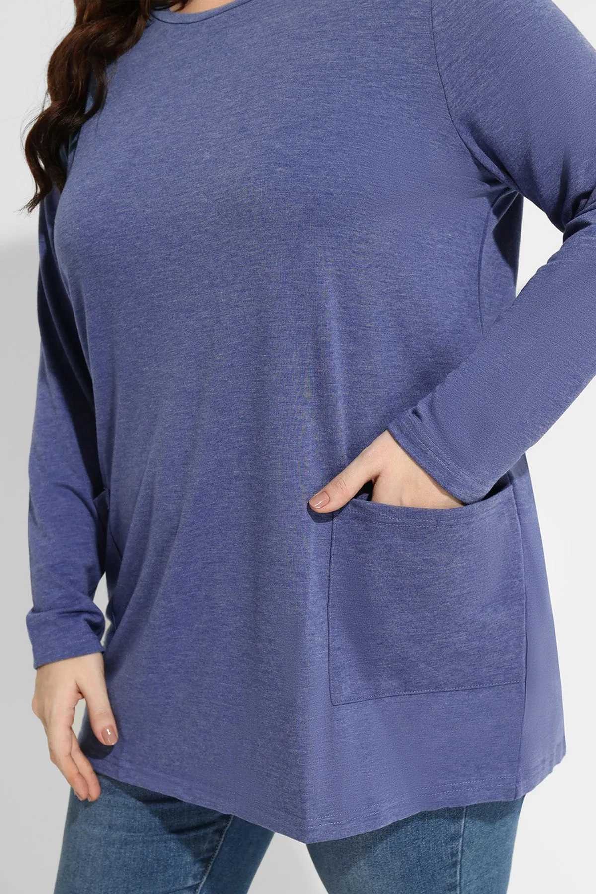 Solid Essential Tunic Pocket Long Sleeve Shirt