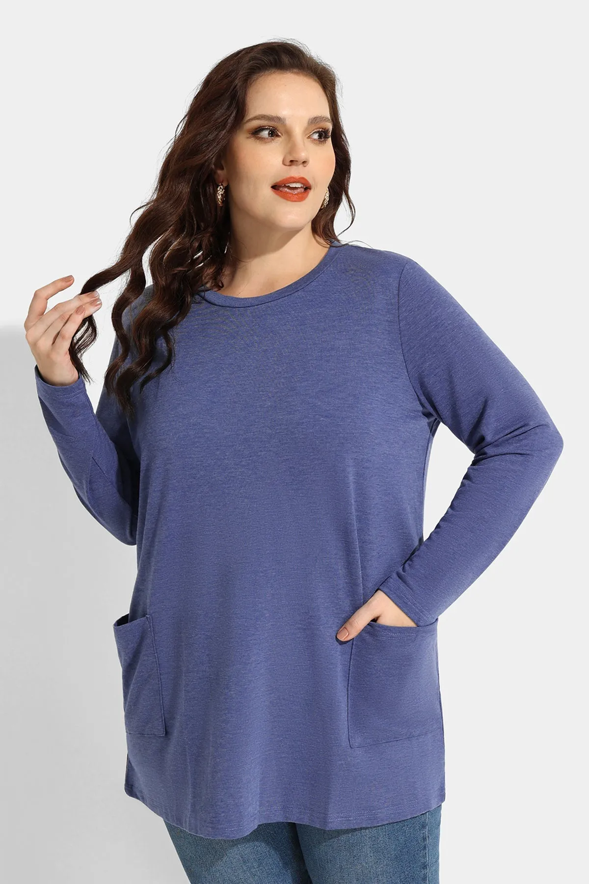 Solid Essential Tunic Pocket Long Sleeve Shirt