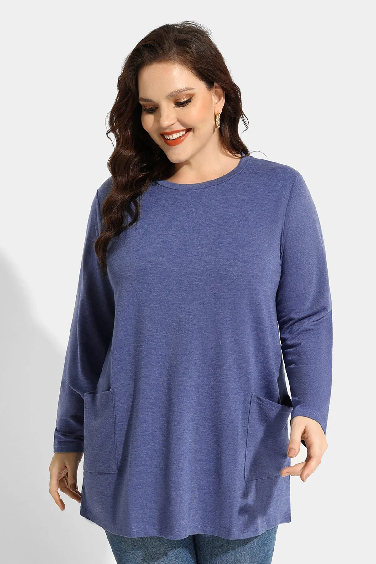 Solid Essential Tunic Pocket Long Sleeve Shirt