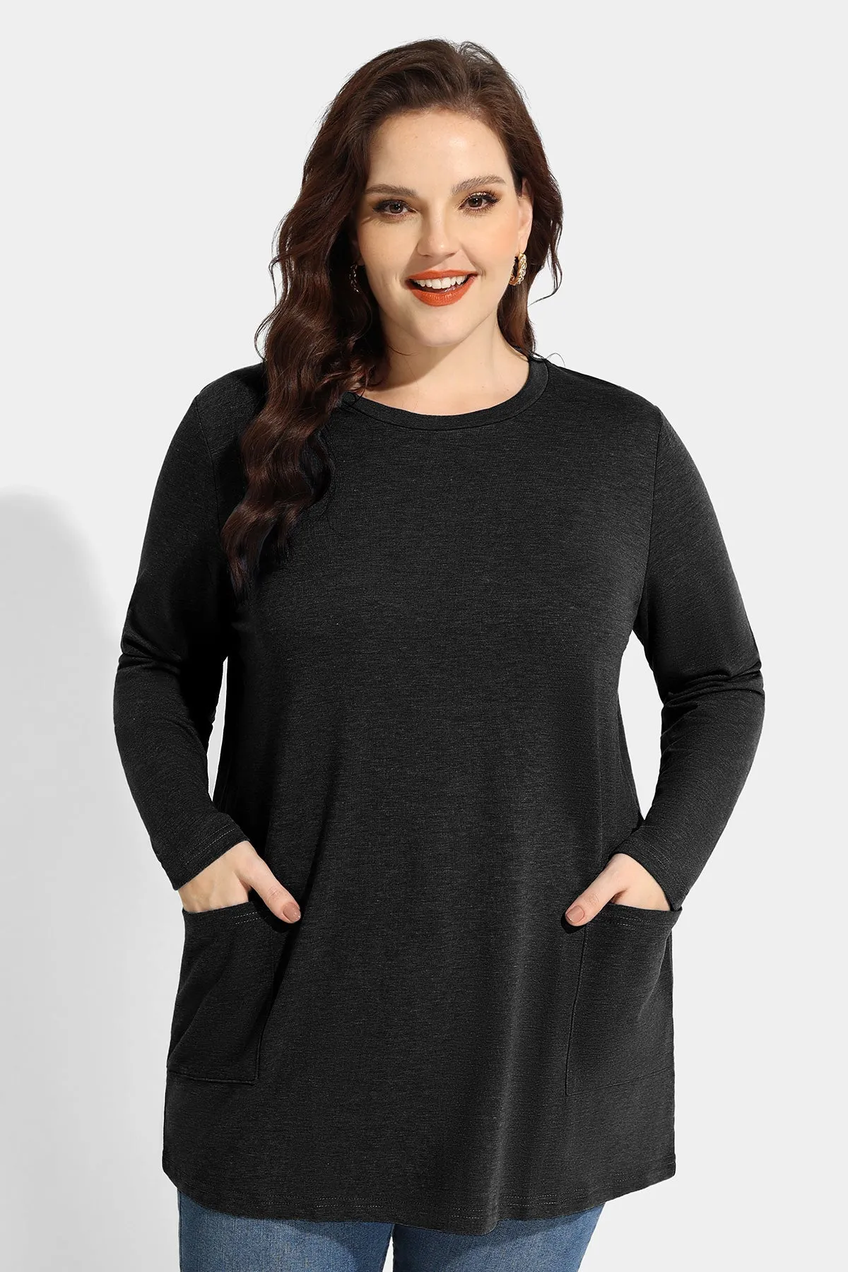 Solid Essential Tunic Pocket Long Sleeve Shirt