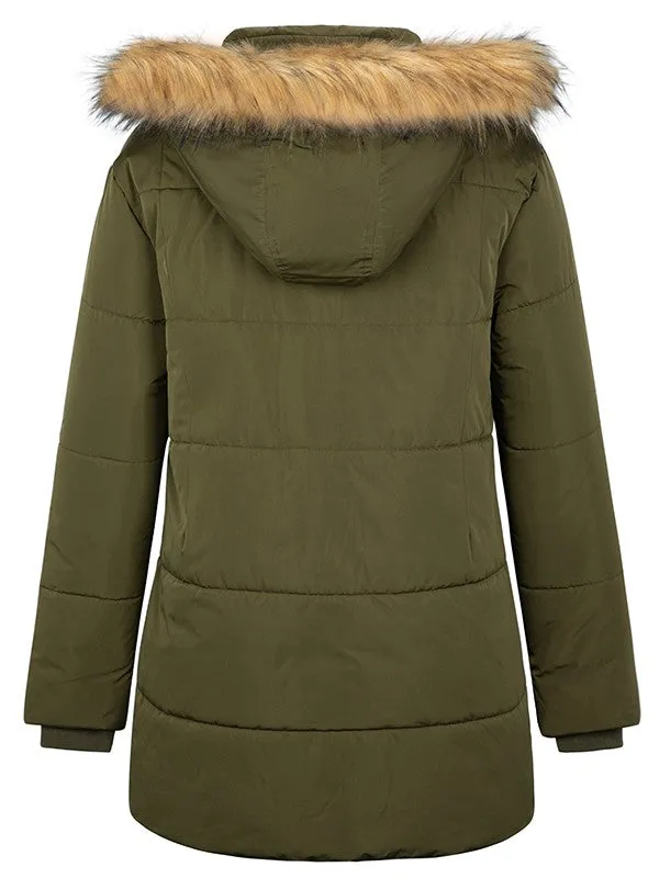 Soularge Women's Plus Size Winter Thickened Fleece Hooded Puffer Coat