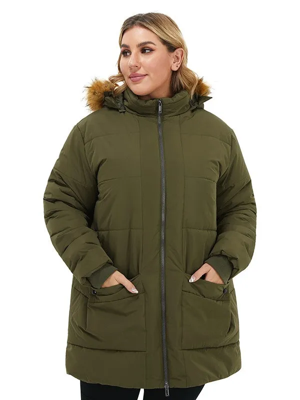 Soularge Women's Plus Size Winter Thickened Fleece Hooded Puffer Coat