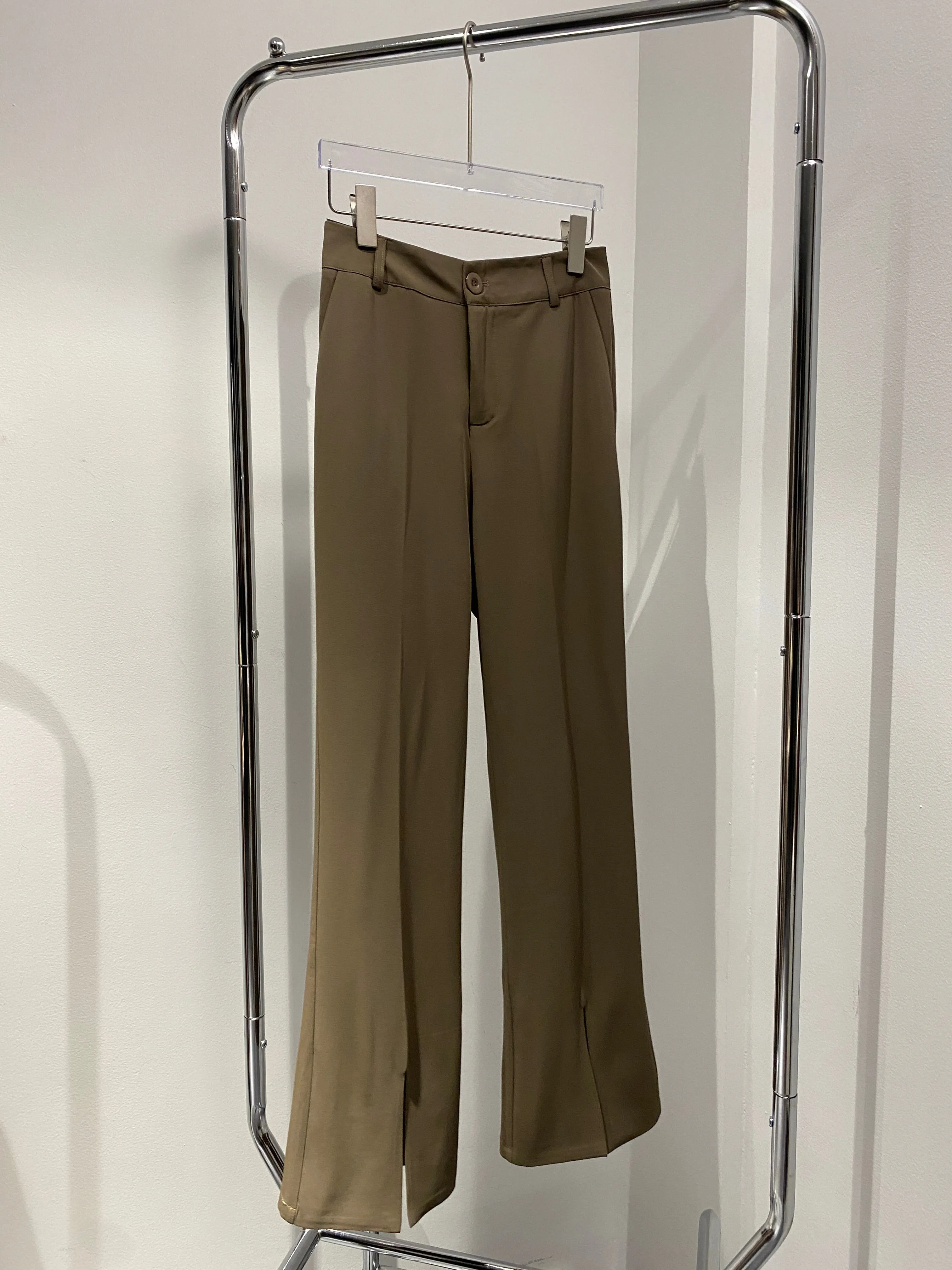 Split Hem Flared Trousers - Chocolate