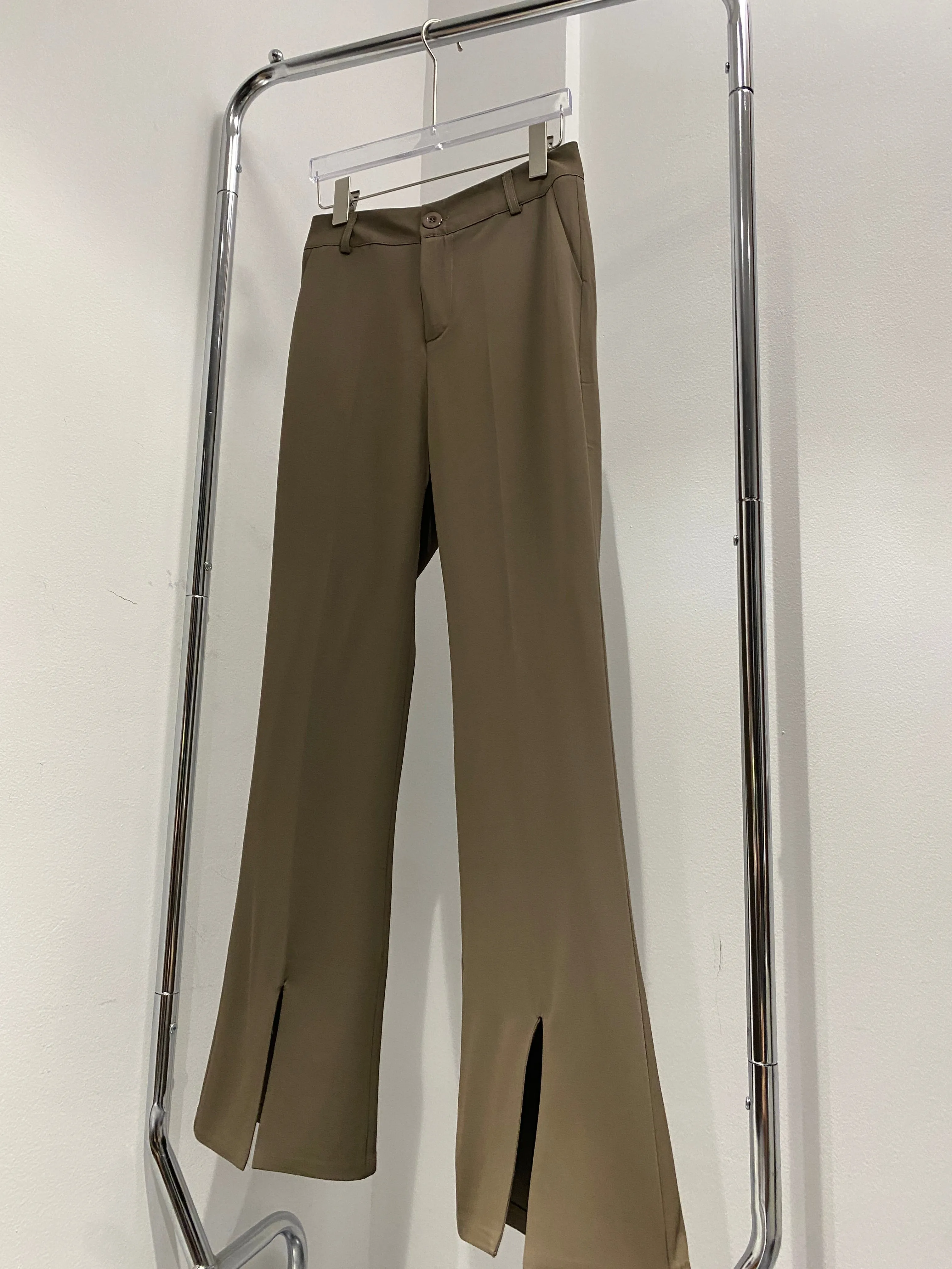 Split Hem Flared Trousers - Chocolate