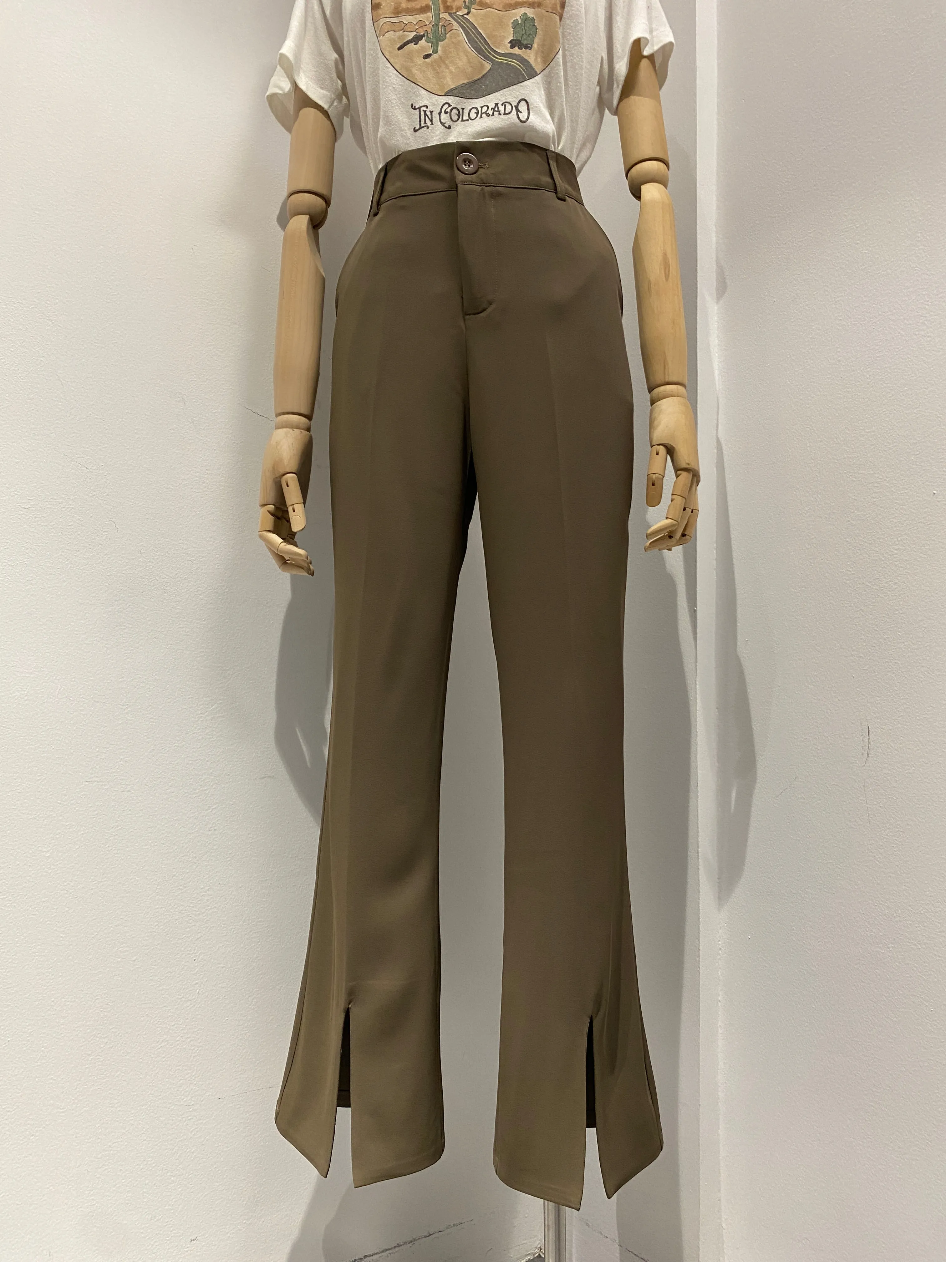 Split Hem Flared Trousers - Chocolate