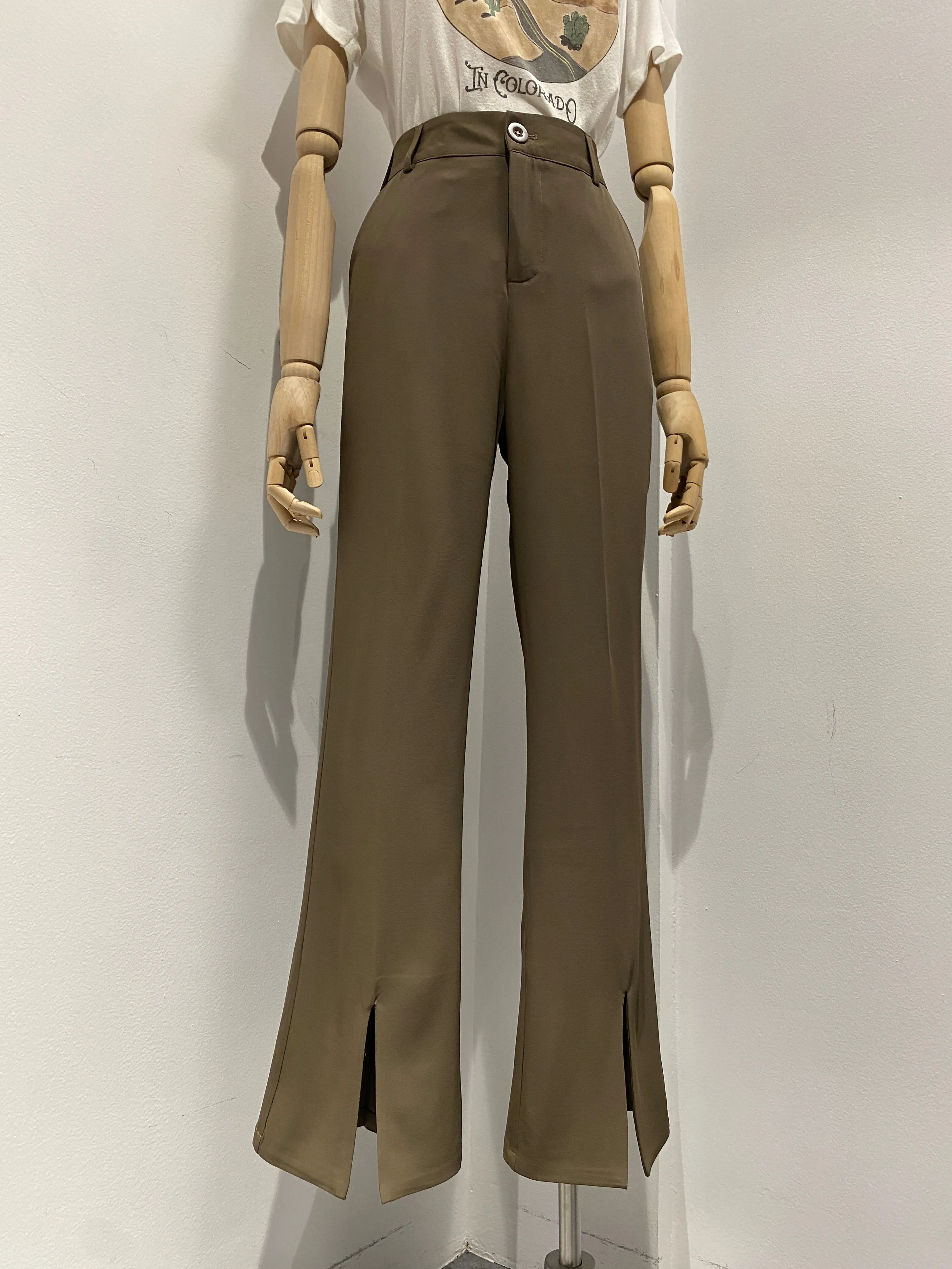 Split Hem Flared Trousers - Chocolate