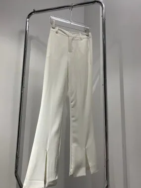 Split Hem Flared Trousers - White