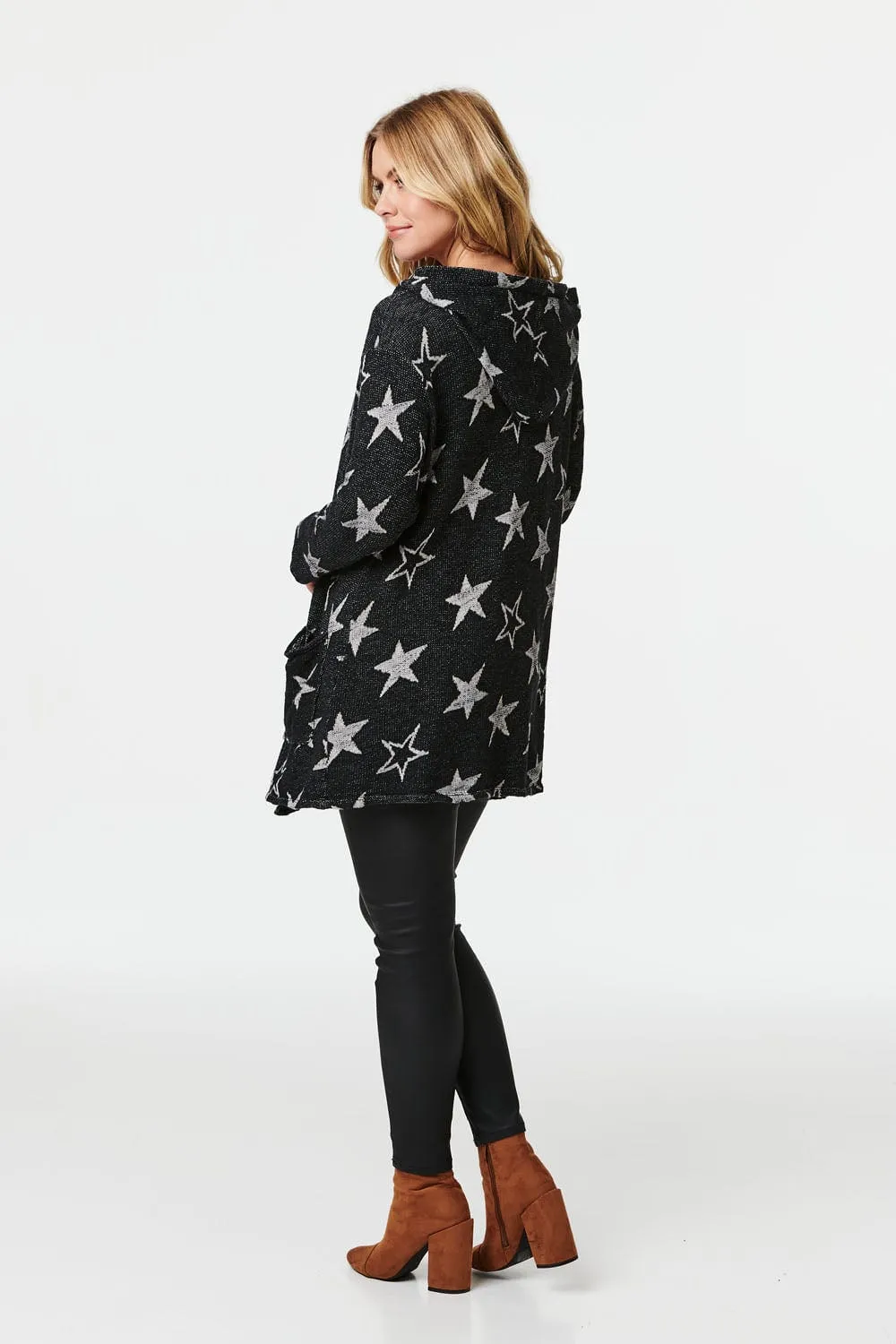 Star Print Open Front Cardigan