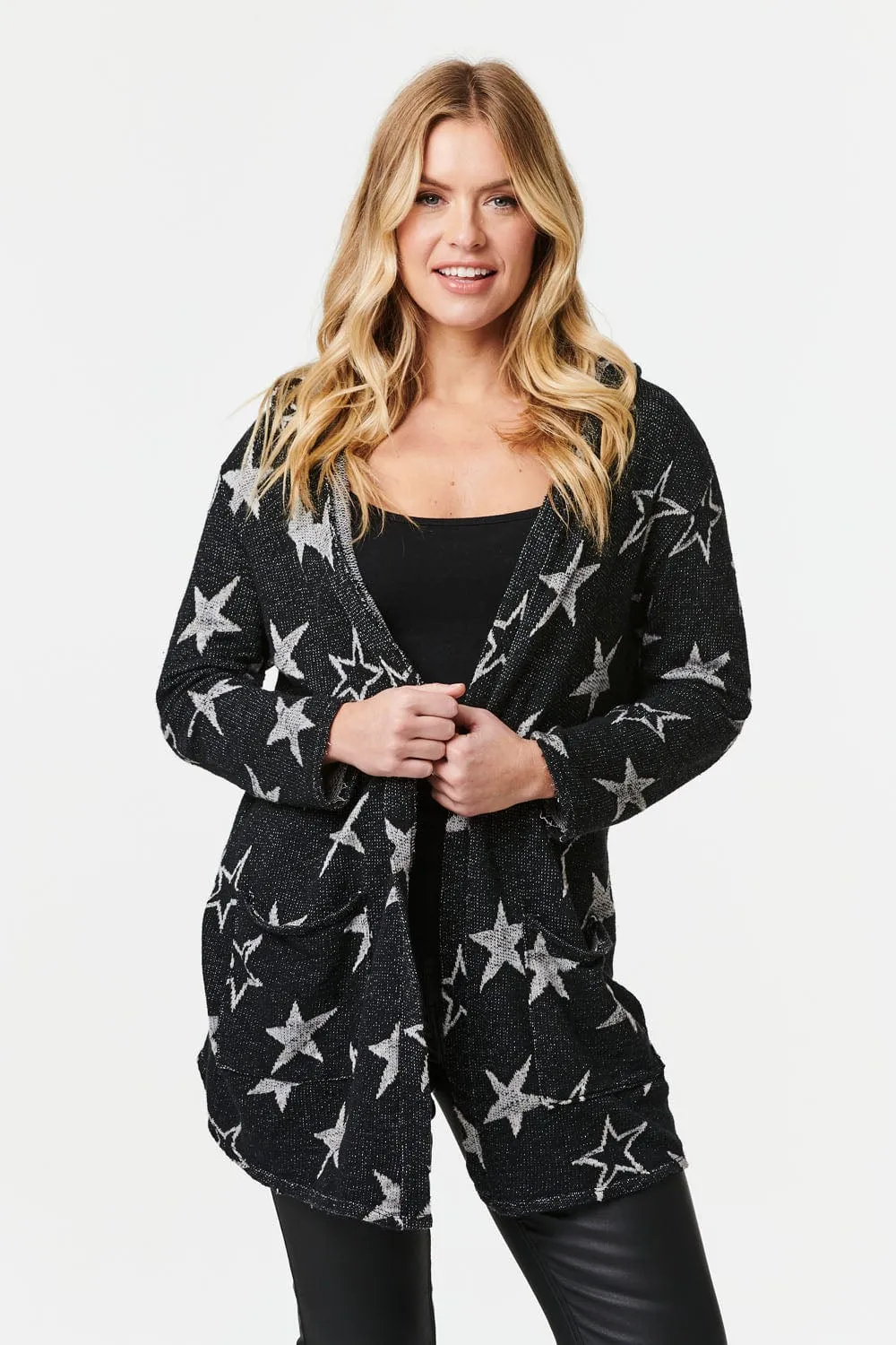 Star Print Open Front Cardigan