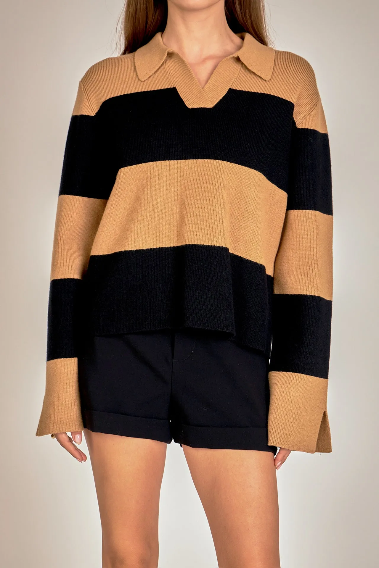 Striped Collared Knit Sweater