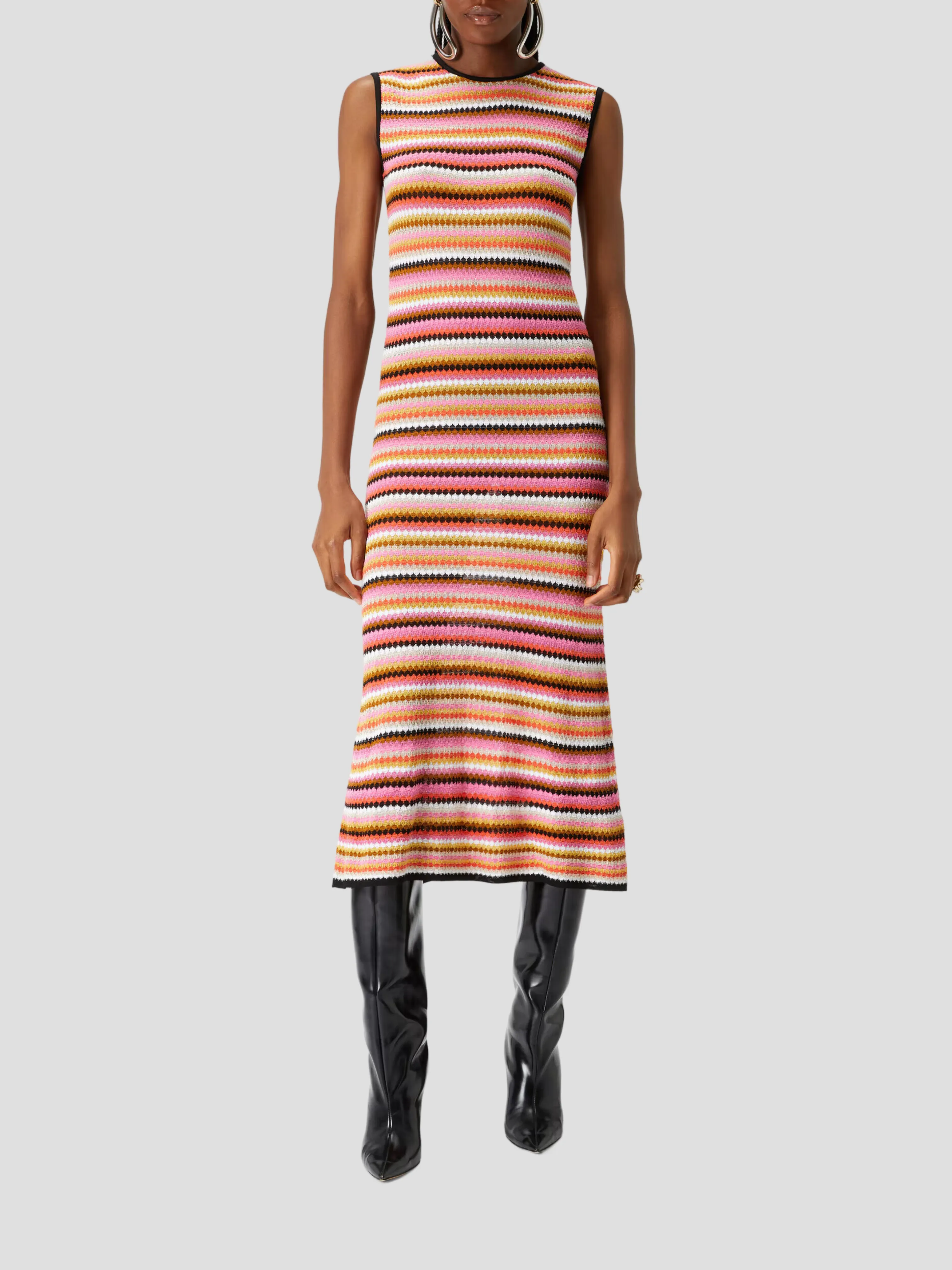 Striped Crochet-Knit Midi Dress