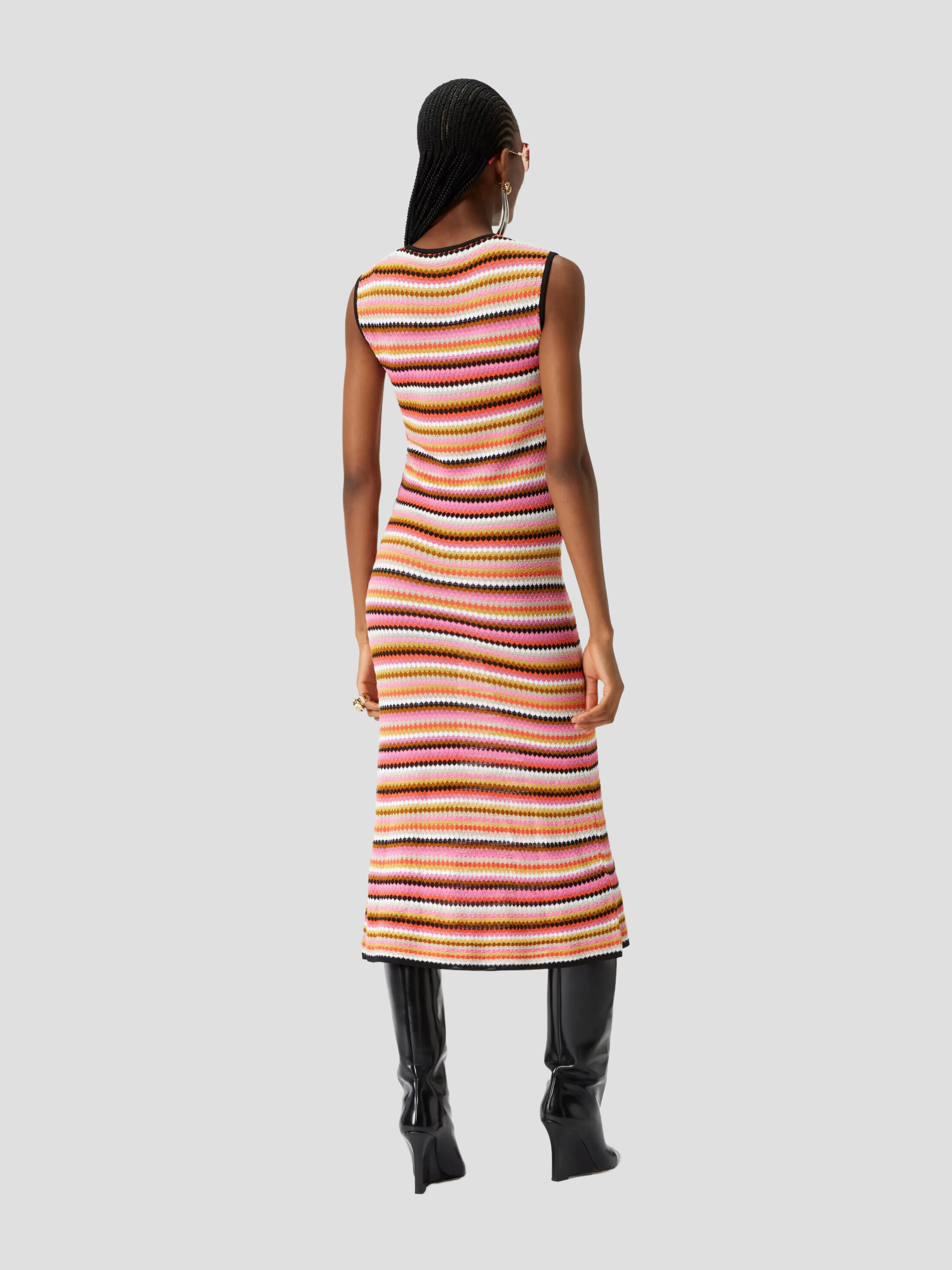 Striped Crochet-Knit Midi Dress