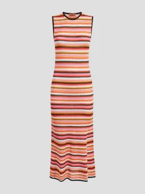 Striped Crochet-Knit Midi Dress