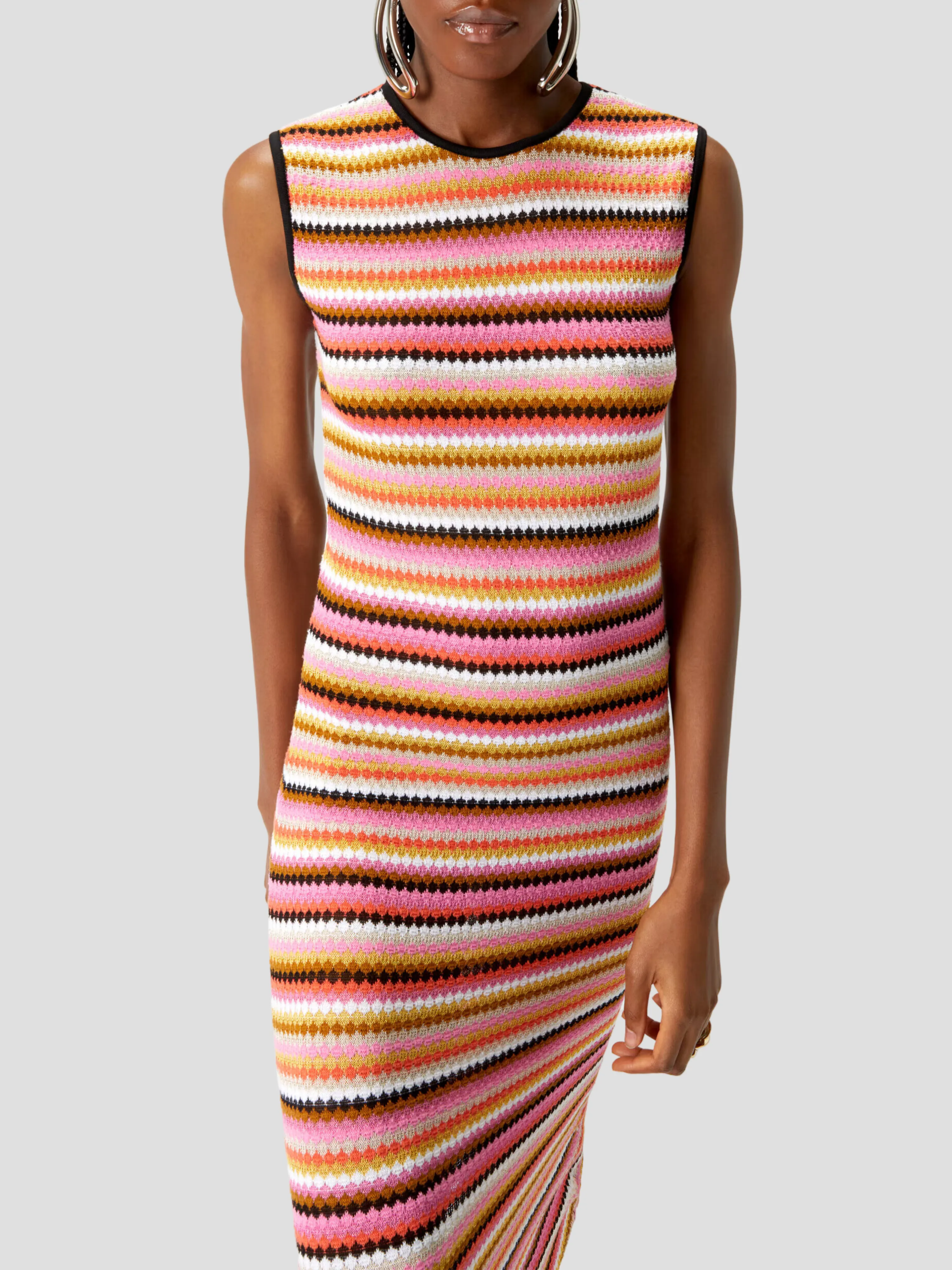 Striped Crochet-Knit Midi Dress