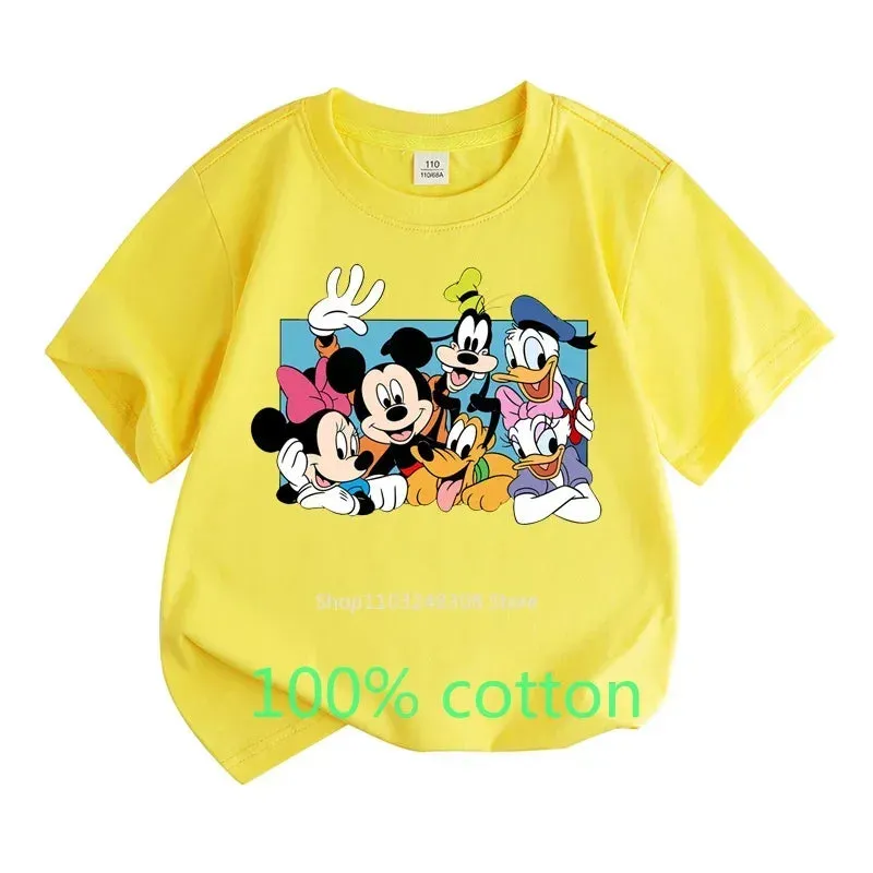 Summer Children Clothes 100%Cotton T-shirt Girls Boys Tops  Mickey Mouse Clubhouse Cartoon Toddler Round Neck Short-sleeved