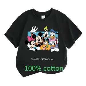 Summer Children Clothes 100%Cotton T-shirt Girls Boys Tops  Mickey Mouse Clubhouse Cartoon Toddler Round Neck Short-sleeved